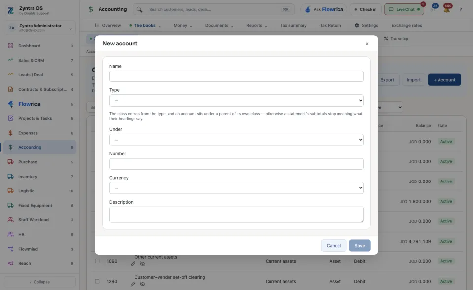 The New account form