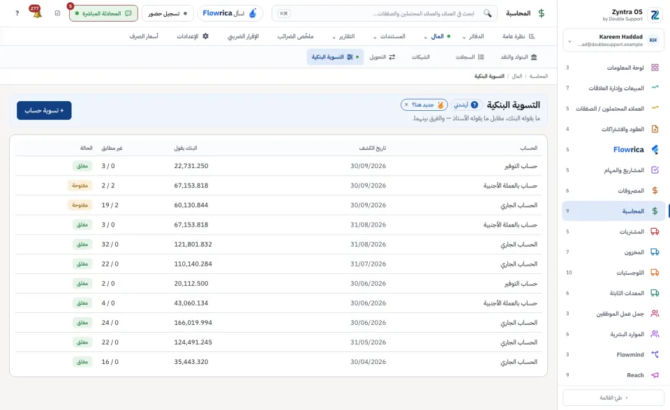 التسوية البنكية: التسويات مع حالتها
