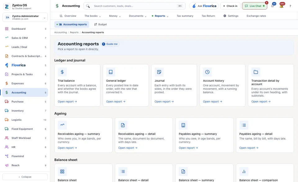 Accounting reports: every report in its group