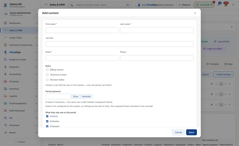 The Add contact form