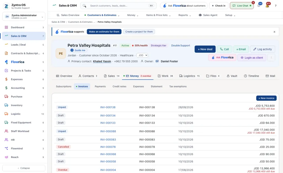 Money tab: Invoices