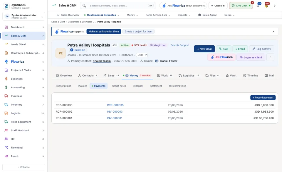 Money tab: Payments