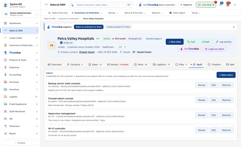 A customer's page, Vault tab