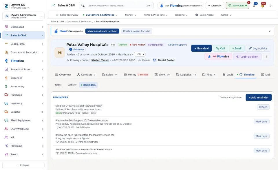 Timeline tab: Reminders