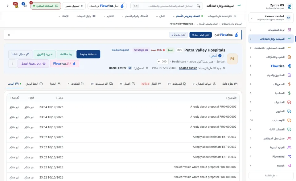 صفحة العميل، تبويب البريد