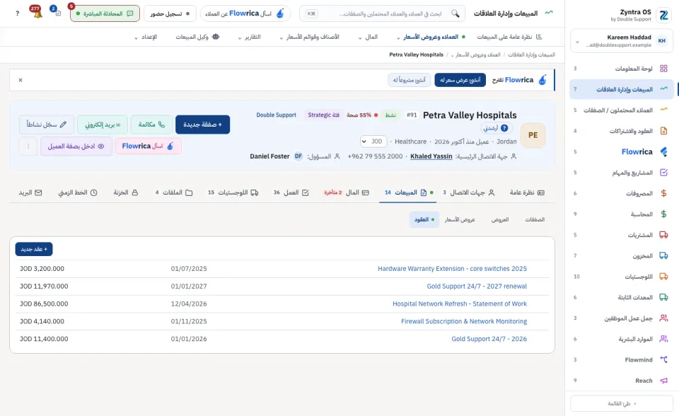 تبويب المبيعات: العقود