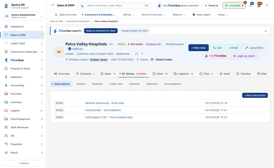 Money tab: Subscriptions