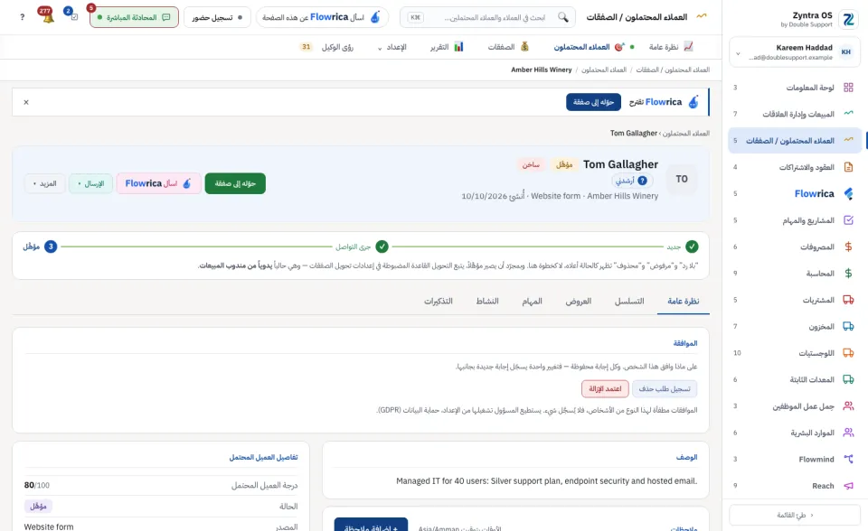 صفحة العميل المحتمل، تبويب نظرة عامة
