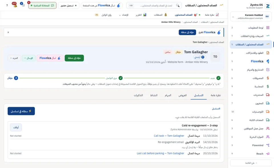 صفحة العميل المحتمل، تبويب التسلسل