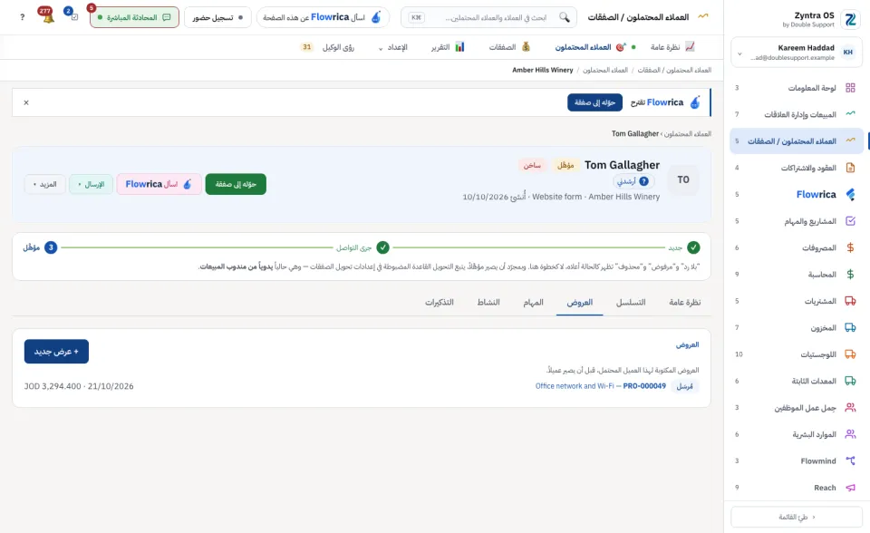 صفحة العميل المحتمل، تبويب العروض