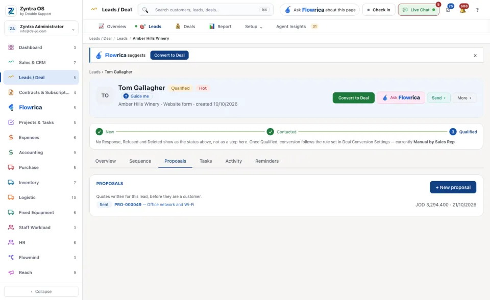A lead's page, Proposals tab