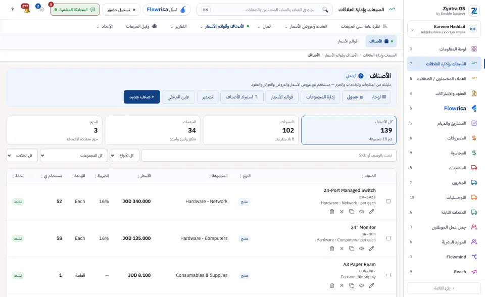 قائمة الأصناف