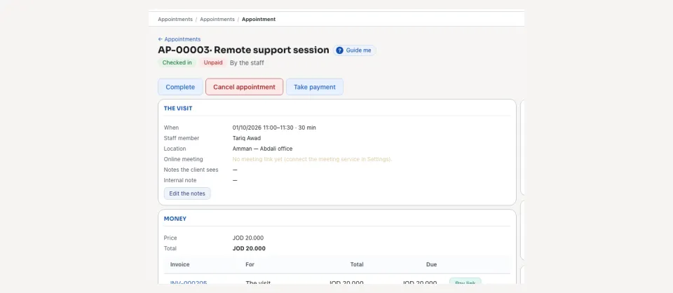 One appointment's page