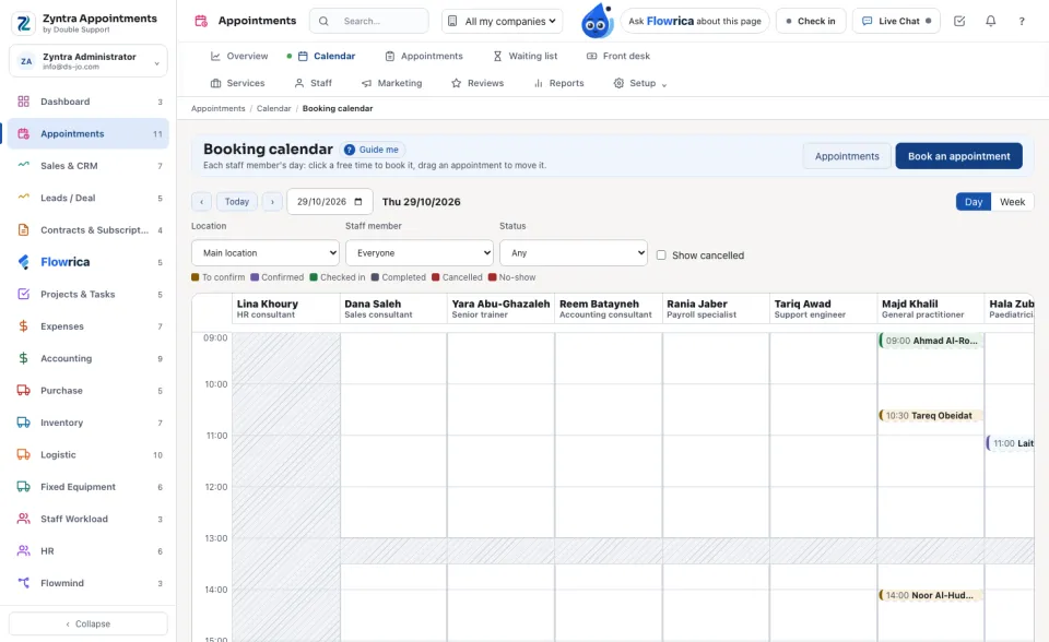 The booking calendar