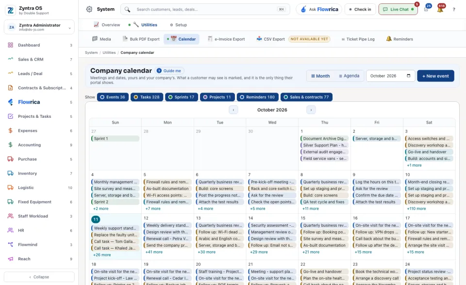 The company calendar, a month at a time