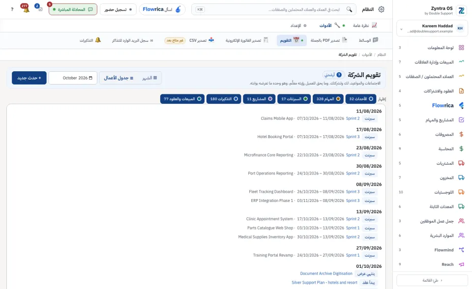 التقويم نفسه كجدول أعمال، يوماً بيوم