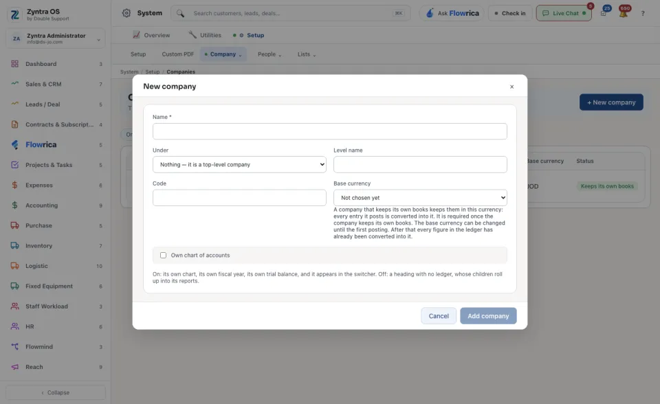 The New company form