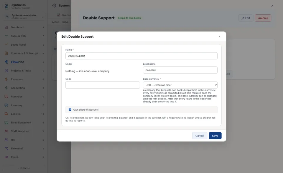 The Edit form of a company