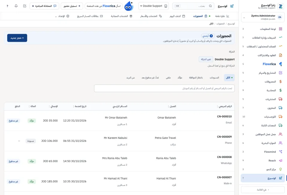 الحجوزات بحالتها ودفعها والمتبقي منها