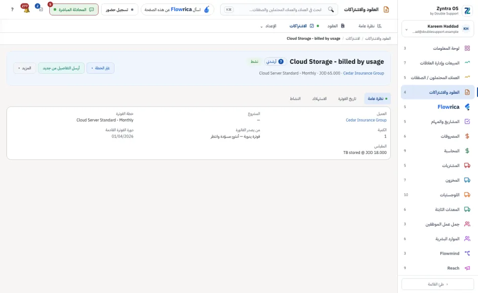 صفحة الاشتراك، تبويب نظرة عامة