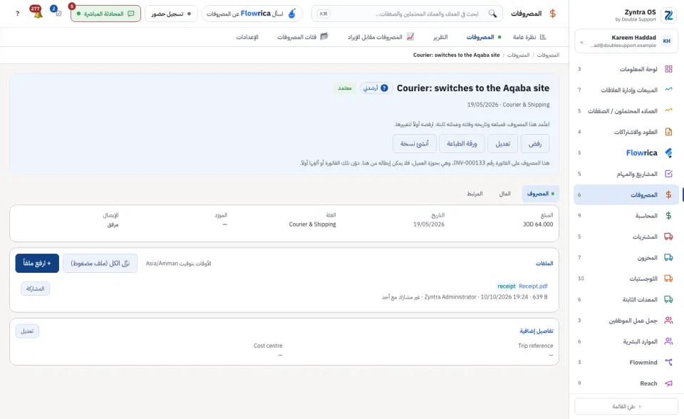 صفحة المصروف، تبويب المصروف