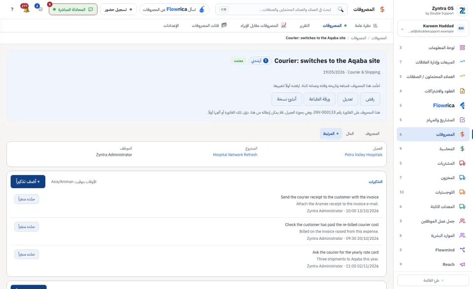 صفحة المصروف، تبويب المرتبط