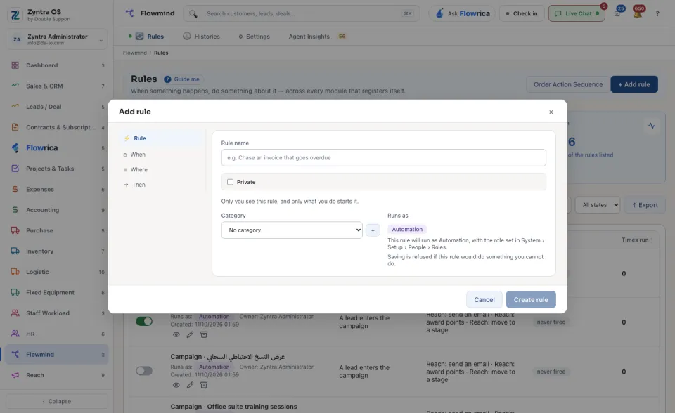 The Add rule form, on its Rule tab