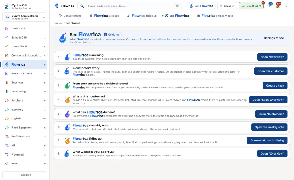 See Flowrica: eight things she does, each opening the real screen