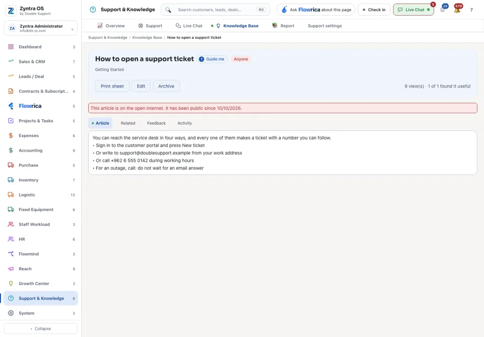 An article's page, Article tab