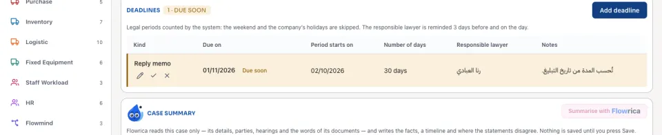 A case's deadlines, counted by the system
