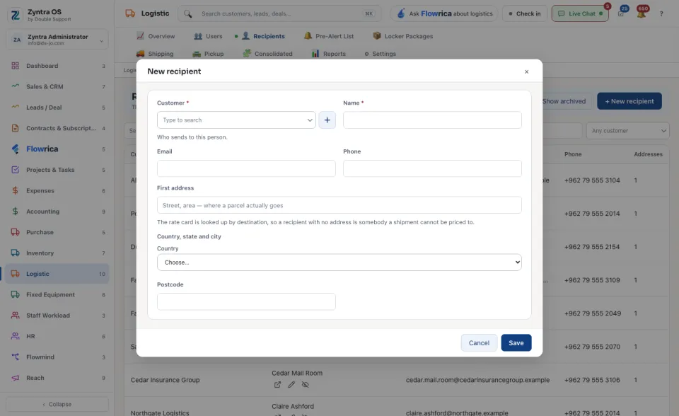 The New recipient form