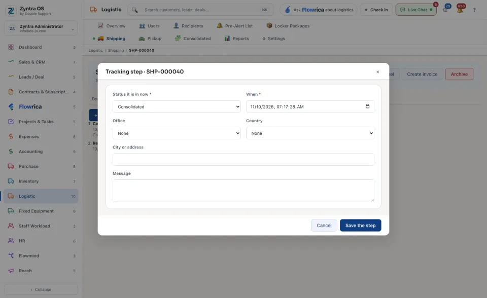 Adding a tracking step