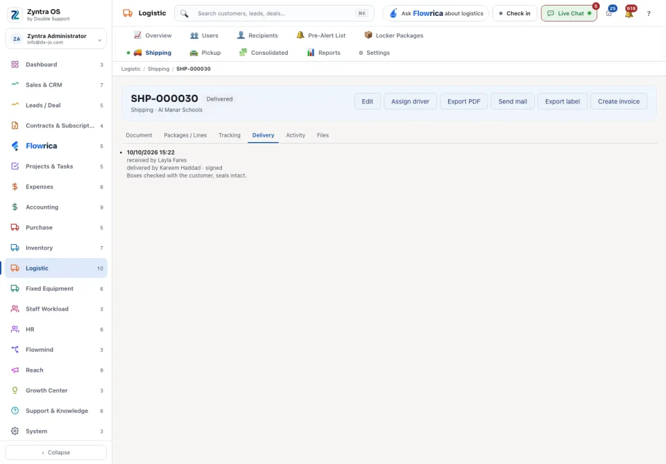 The Delivery tab