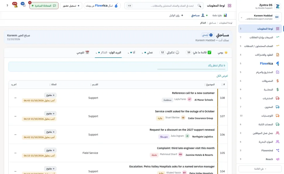 البريد الوارد › التذاكر: التذاكر المسندة إليك