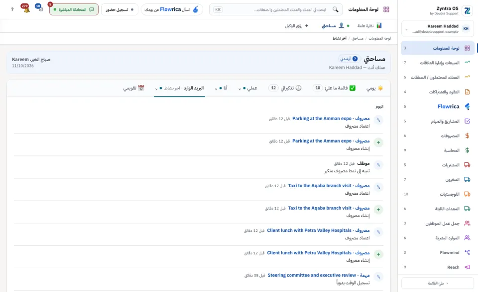 البريد الوارد › آخر نشاط: ما قمت به مؤخراً يوماً بيوم