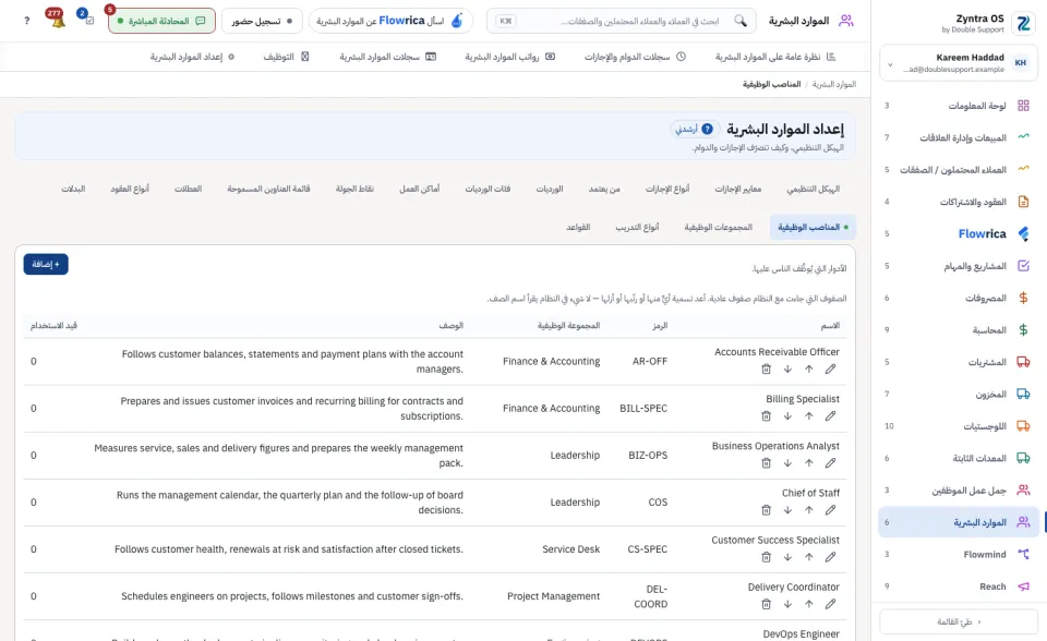 إعداد الموارد البشرية › المسمّيات الوظيفية