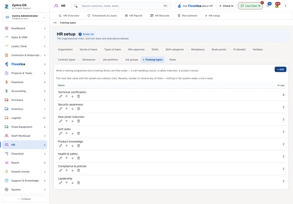 HR setup › Training types