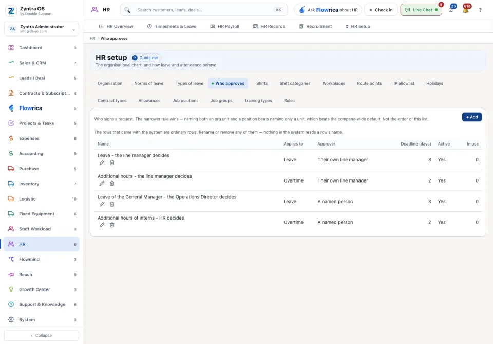 HR setup › Who approves: the rules that choose the approver