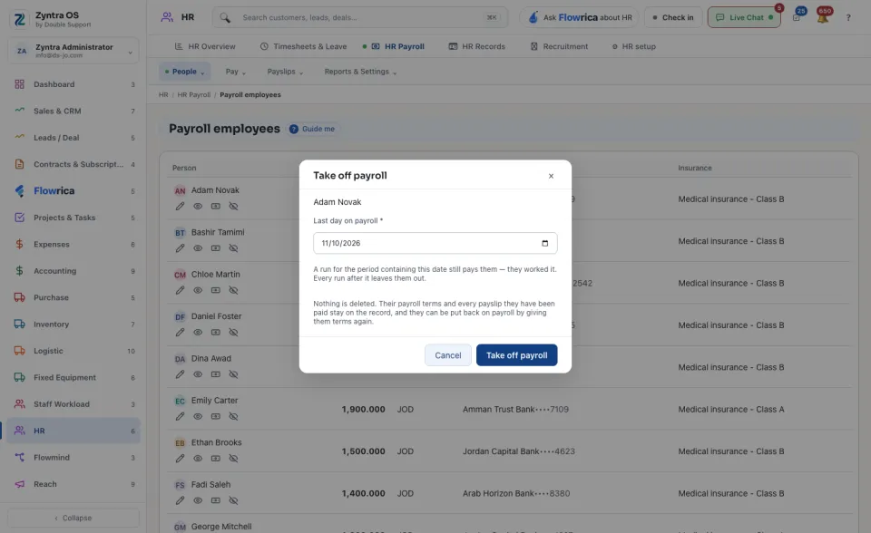 Take off payroll: the last day on payroll