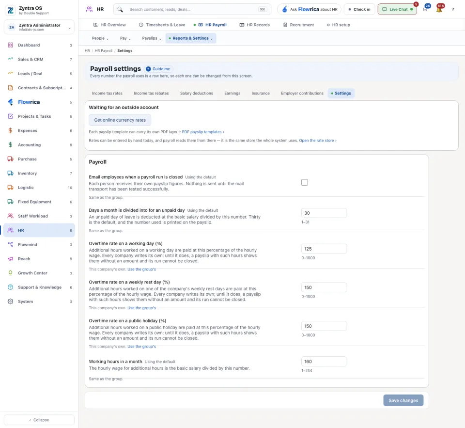 Payroll settings