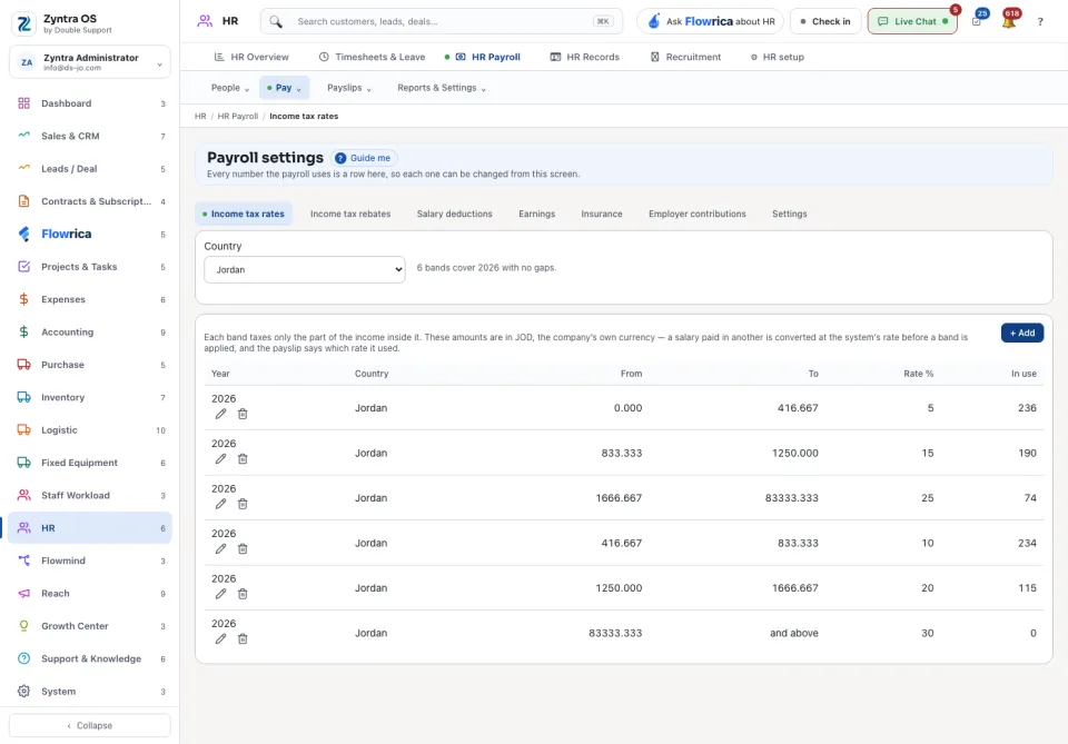 Payroll settings: the income tax bands