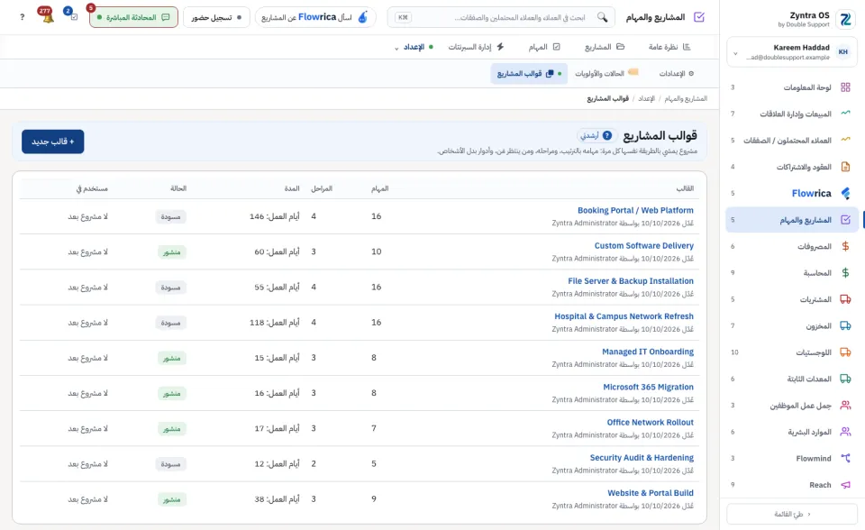 قائمة قوالب المشاريع