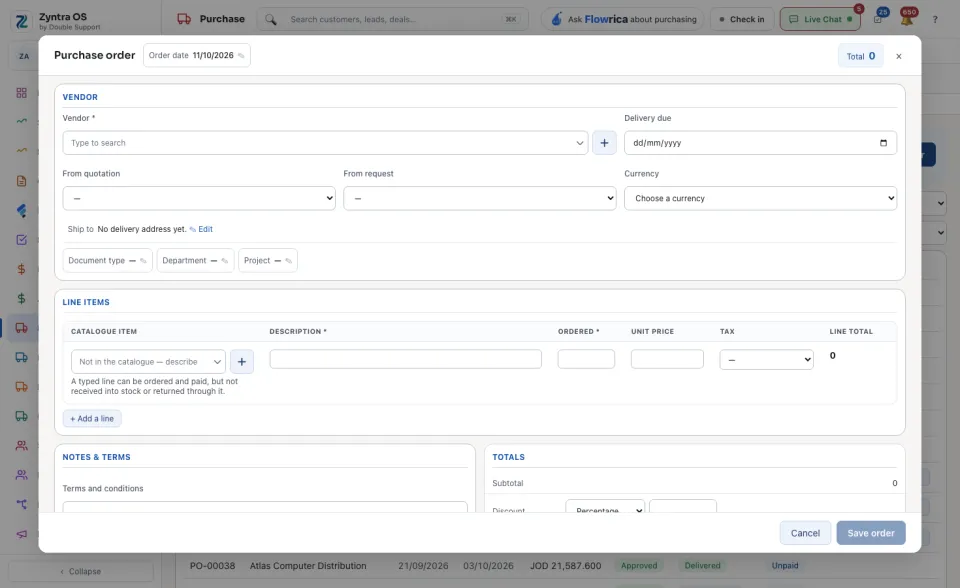 The Purchase order form