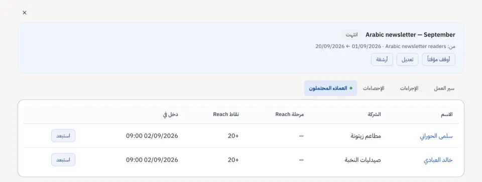 تبويب العملاء المحتملين في الحملة