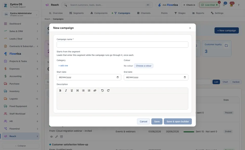 The New campaign form