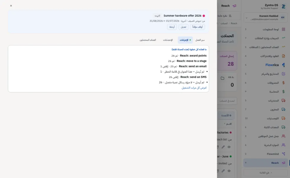 حملة مفتوحة، تبويب الإجراءات