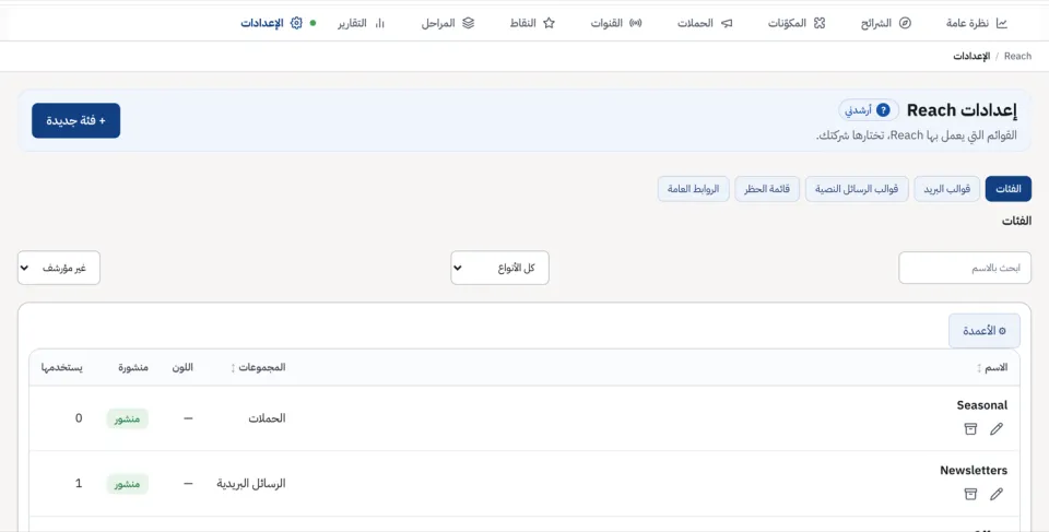 قائمة فئات Reach