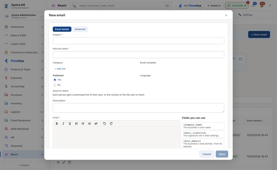 The New email form