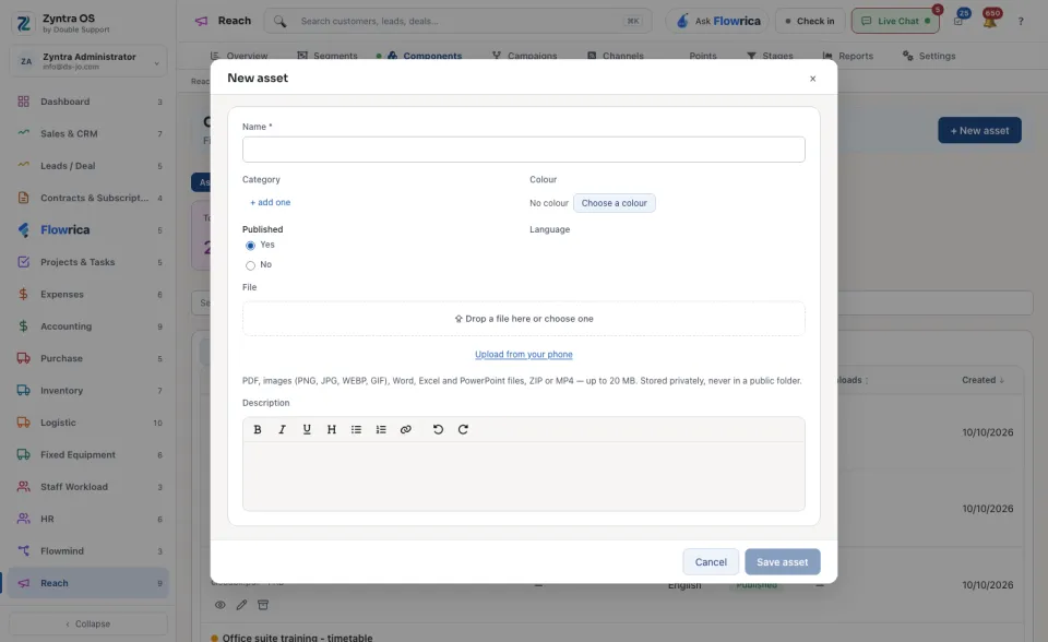 The New asset form