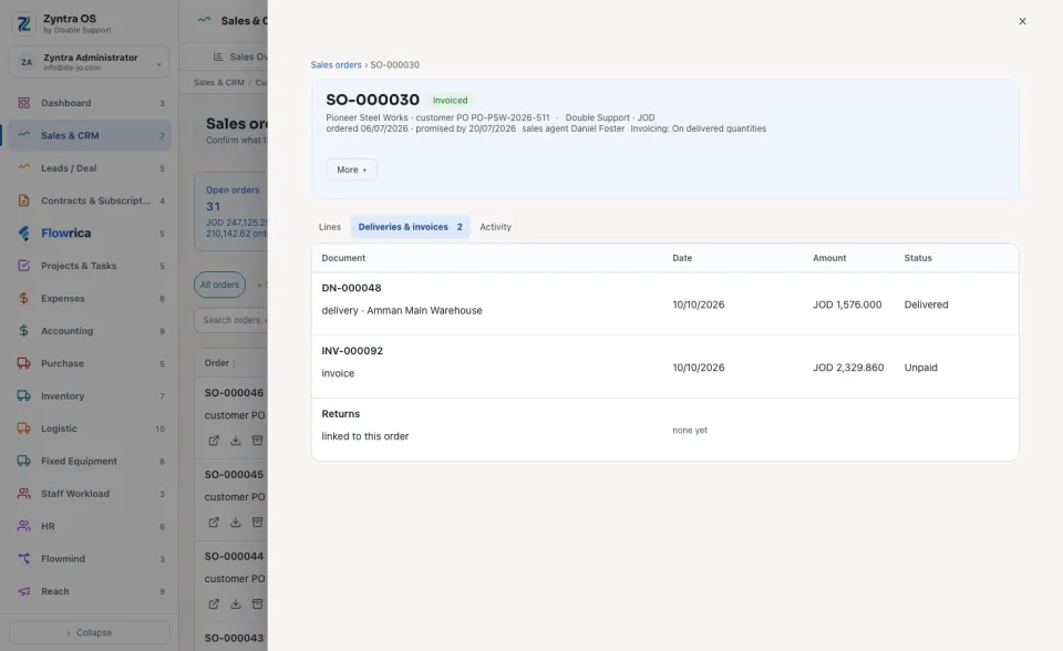 Sales orders: Deliveries & invoices